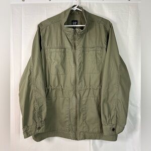 Women’s Gap cotton canvas utility full zip jacket olive green color Size XL